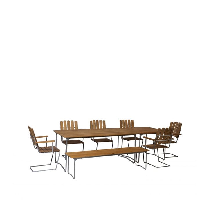 Bänk 9 Bank, Eiche weiß lackiert-170 cm-Gestell warmverzinkt Grythyttan Stålmöbler