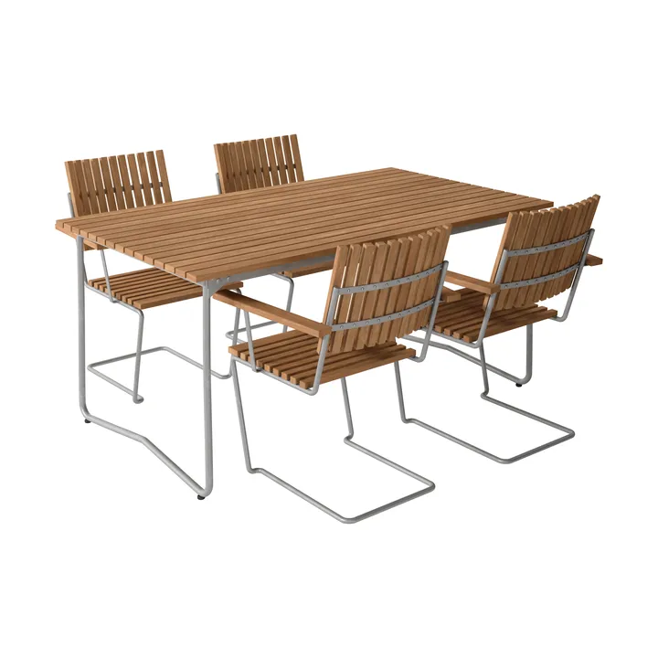 Bovik Tisch + 4 Stühle, Teak-warmverzinktes Gestell - Grythyttan Stålmöbler