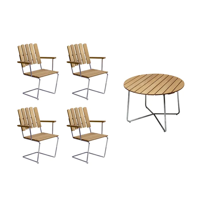 Grythyttan Essgruppe Eiche 9A Ø100cm + 4 Stück A2 - Grythyttan Stålmöbler