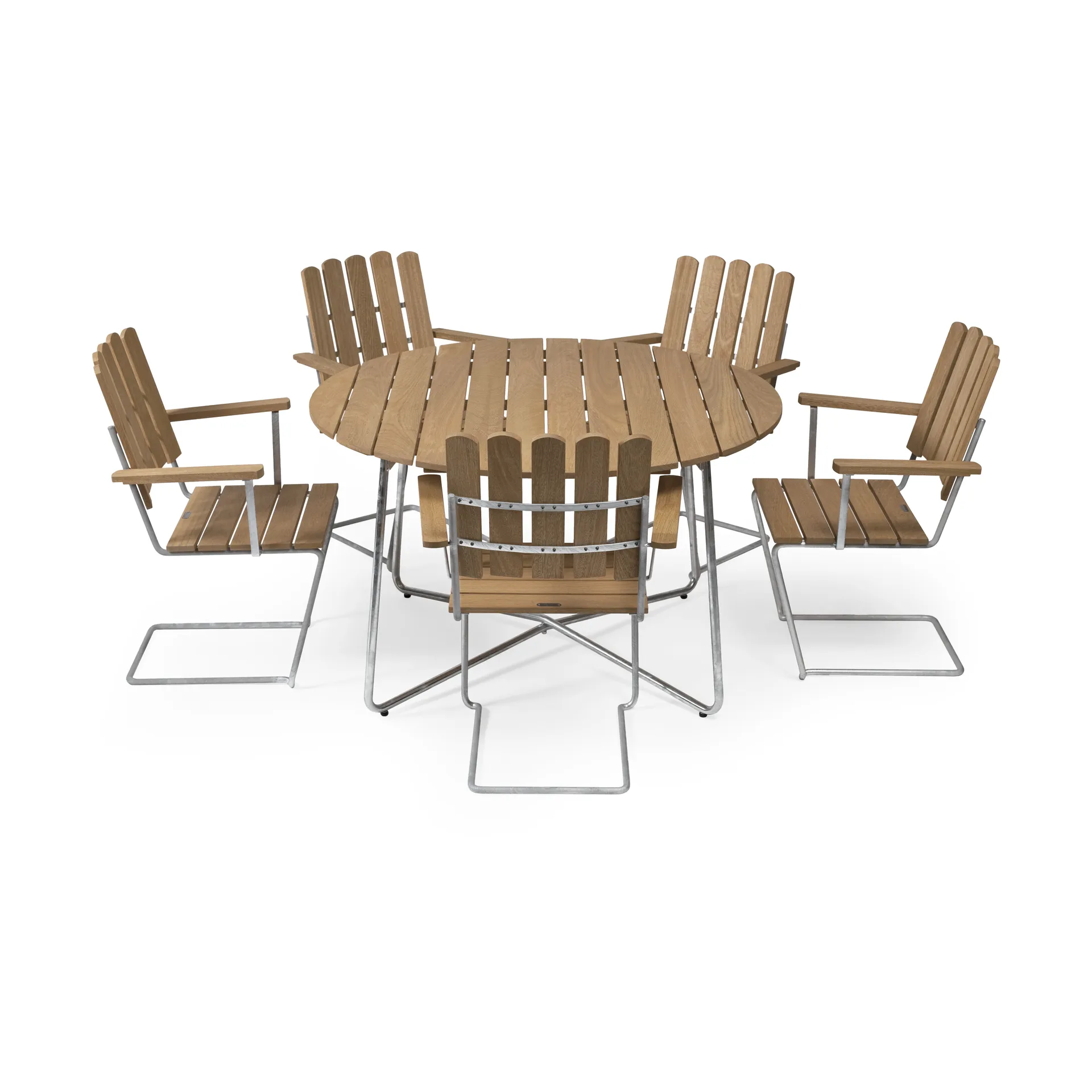 Grythyttan Essgruppe Eiche 9A Ø120cm + 5 Stück A2 Grythyttan Stålmöbler
