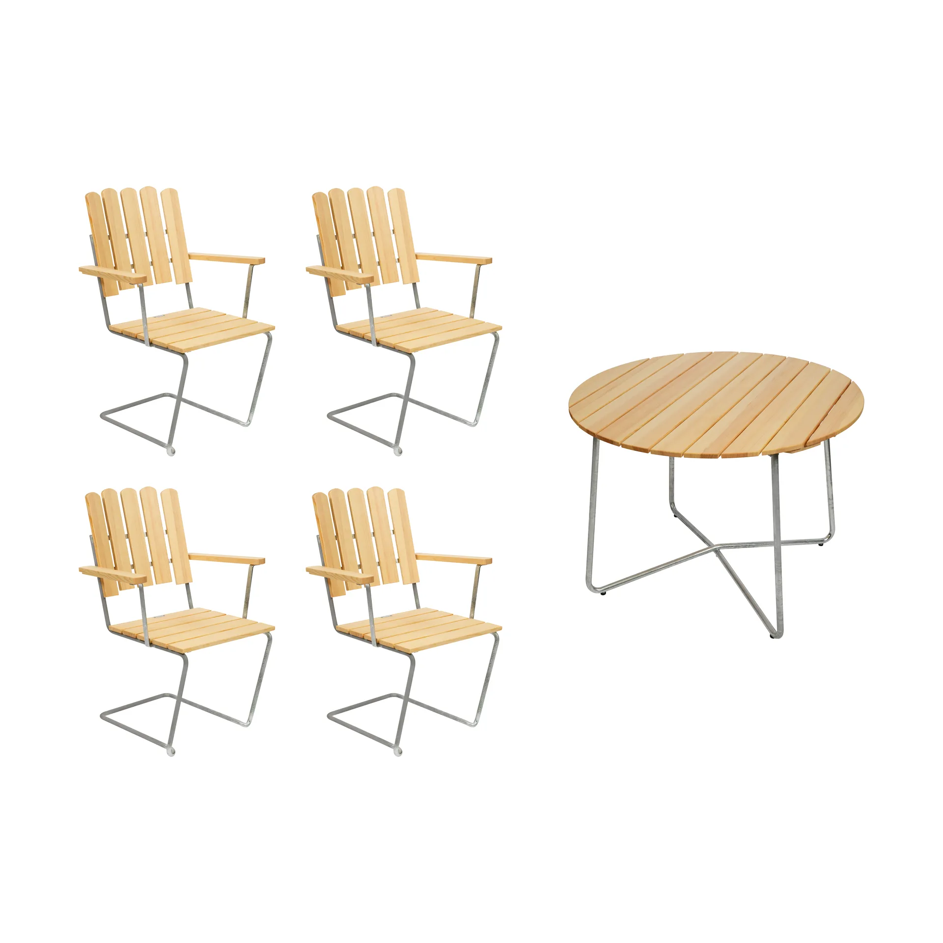 Grythyttan Essgruppe Kiefer 9A Ø100cm + 4 Stück A2 Grythyttan Stålmöbler