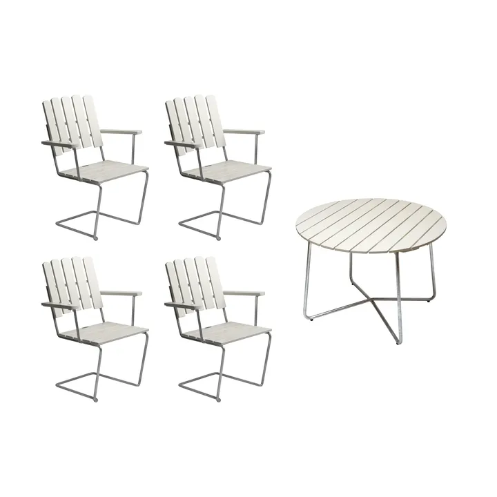 Grythyttan Essgruppe Weiß 9A Ø100cm + 4St. A2 - Grythyttan Stålmöbler