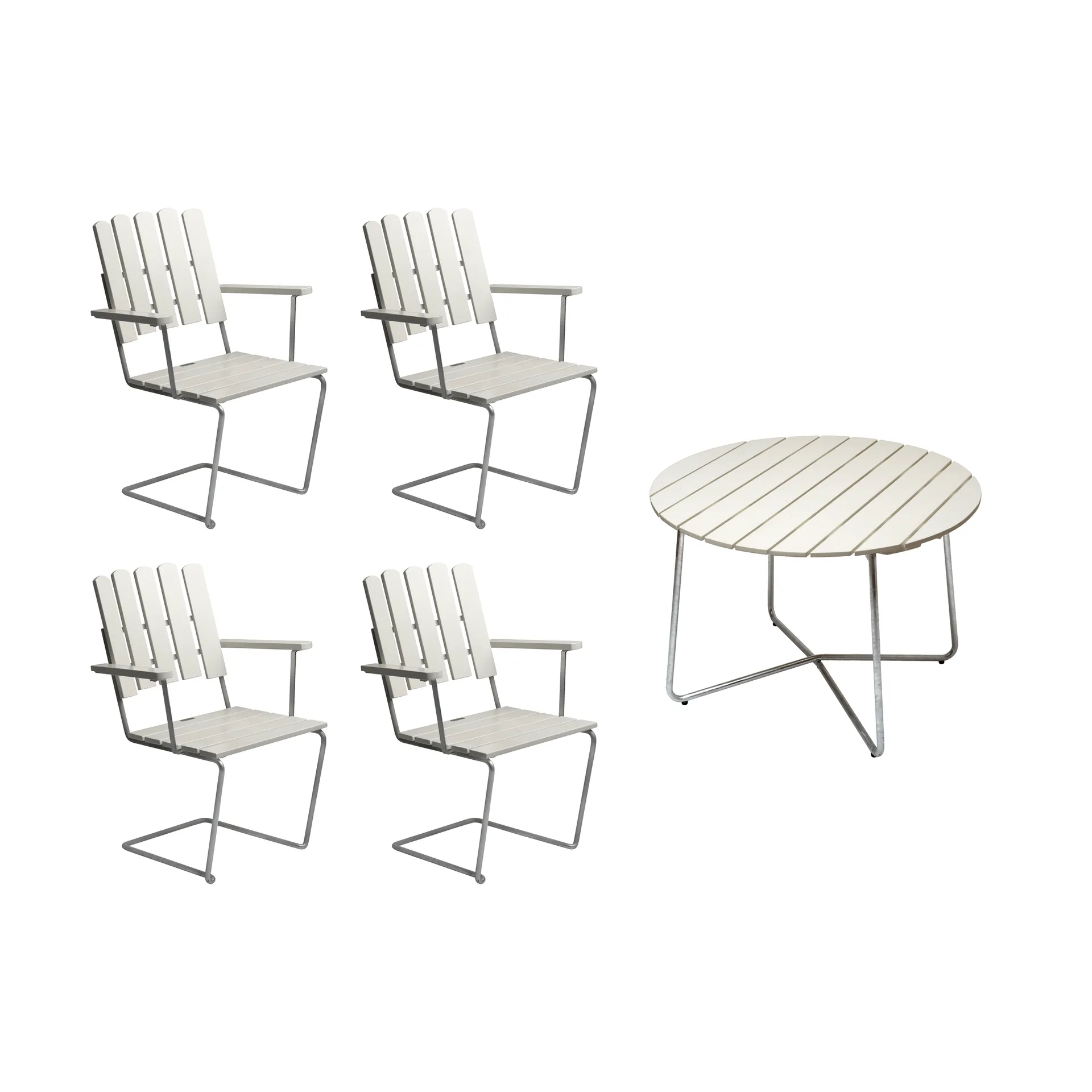Grythyttan Essgruppe Weiß 9A Ø100cm + 4St. A2 Grythyttan Stålmöbler