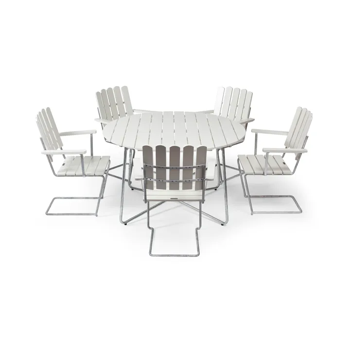 Grythyttan Essgruppe Weiß 9A Ø120cm + 5 Stück A2 - Grythyttan Stålmöbler