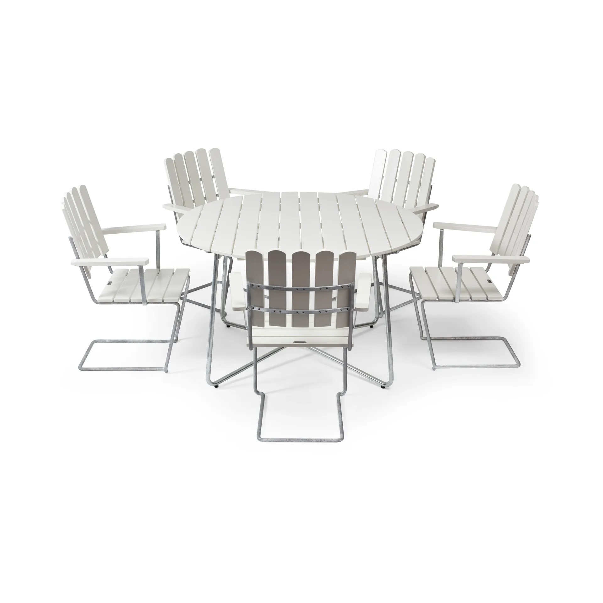 Grythyttan Essgruppe Weiß 9A Ø120cm + 5 Stück A2 Grythyttan Stålmöbler