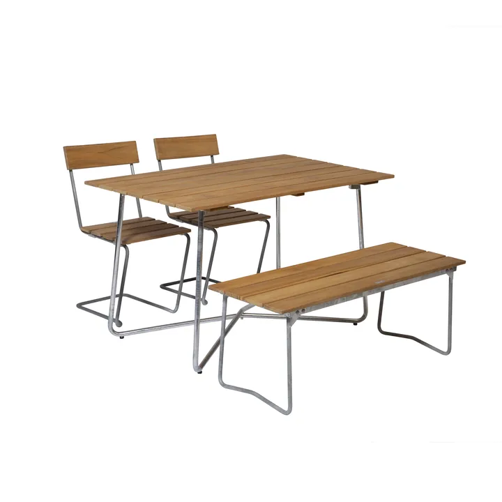 Grythyttan Esstisch-Set B25A + 2 Stk. Stuhl 1 + Bank 8 Teak - Grythyttan Stålmöbler