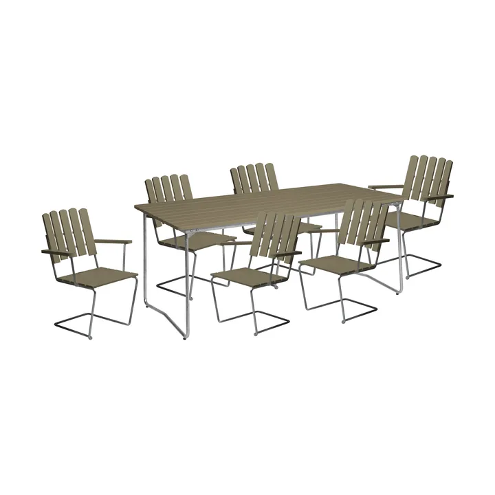 Grythyttan Esstisch-Set B31 170 + 6 Stk. A2 hellgrün - Grythyttan Stålmöbler