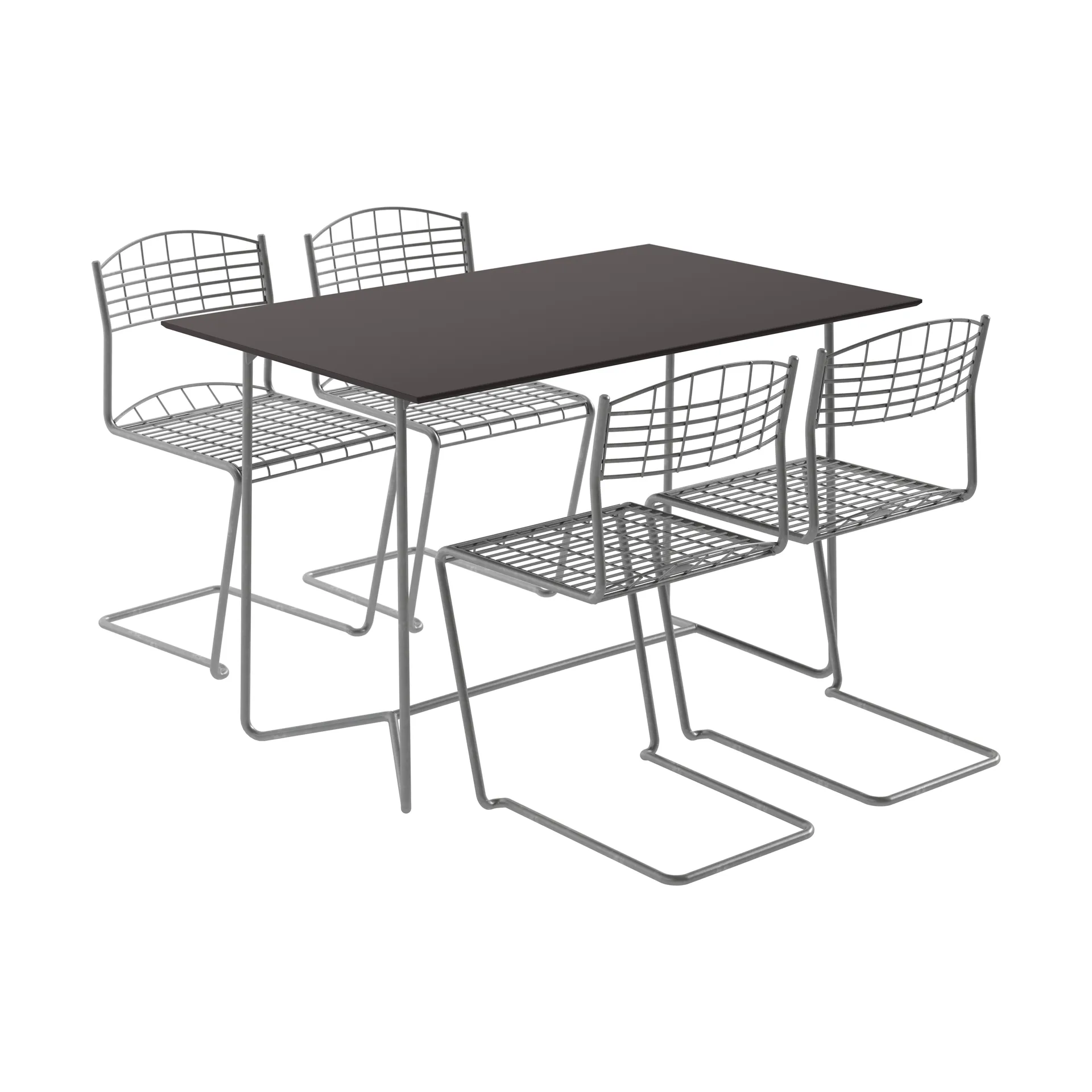 High tech Tisch 110 cm + 4 high tech Stühle, schwarz-feuerverzinkt,  Grythyttan Stålmöbler
