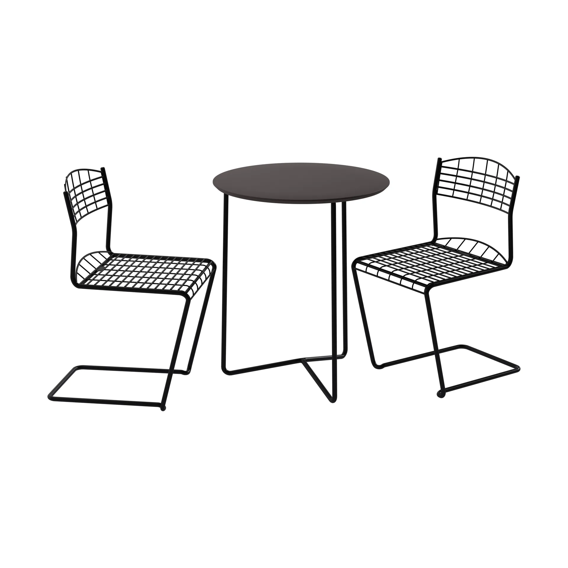 High tech Tisch Ø60 cm + 2 high tech Stühle, schwarz Grythyttan Stålmöbler