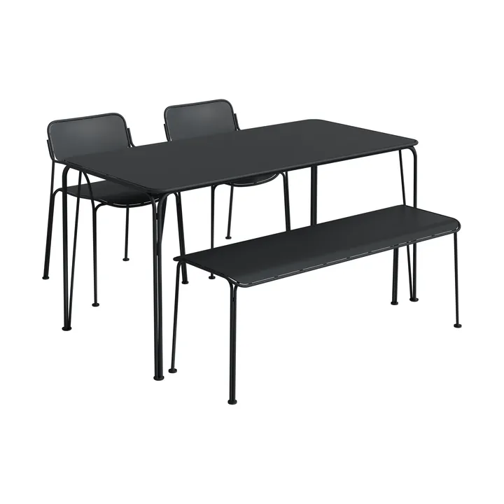 Libelle Tisch 140 + 2 Stühle + Bank, graphite grey - Grythyttan Stålmöbler