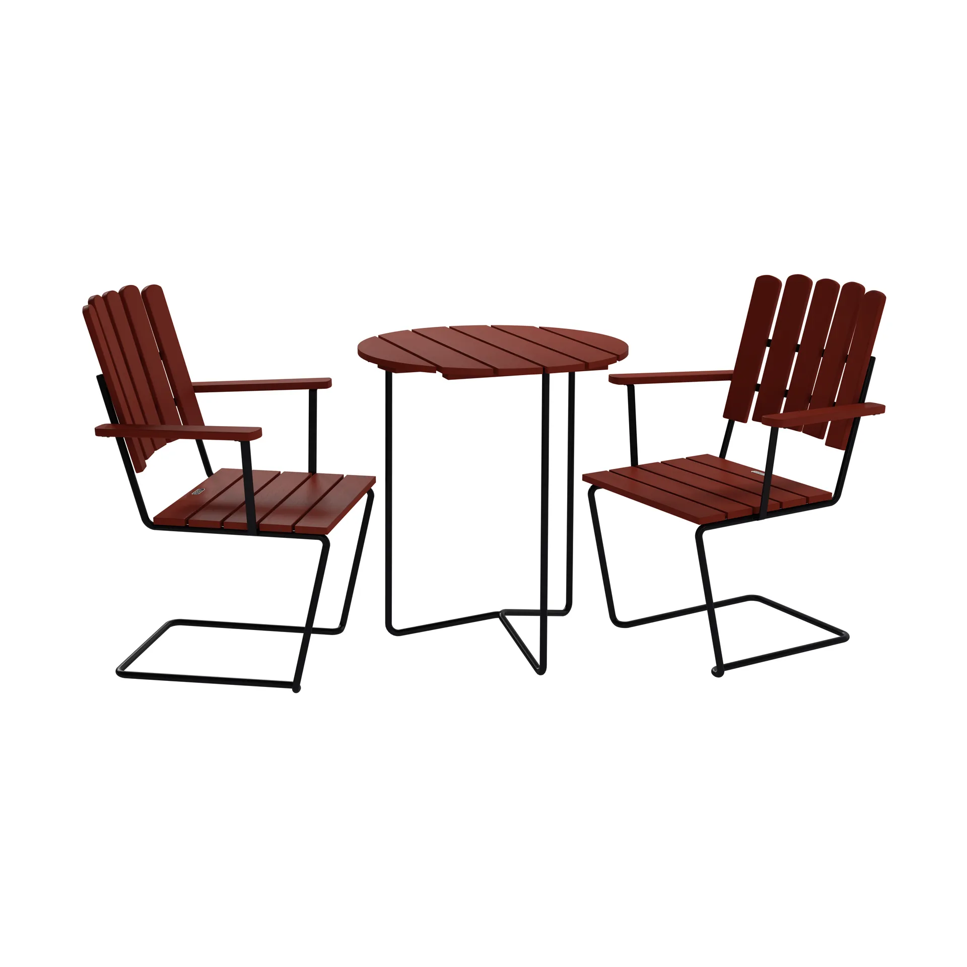 Table 6B Tisch + 2 A2 Sessel, dunkelrot Eiche-schwarz,  Grythyttan Stålmöbler