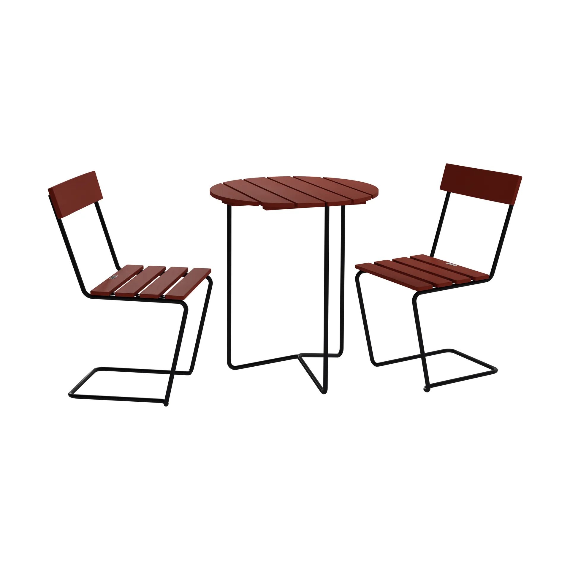 Table 6B Tisch + 2 Stühle 1, dunkelrot Eiche-schwarz Gestell,  Grythyttan Stålmöbler