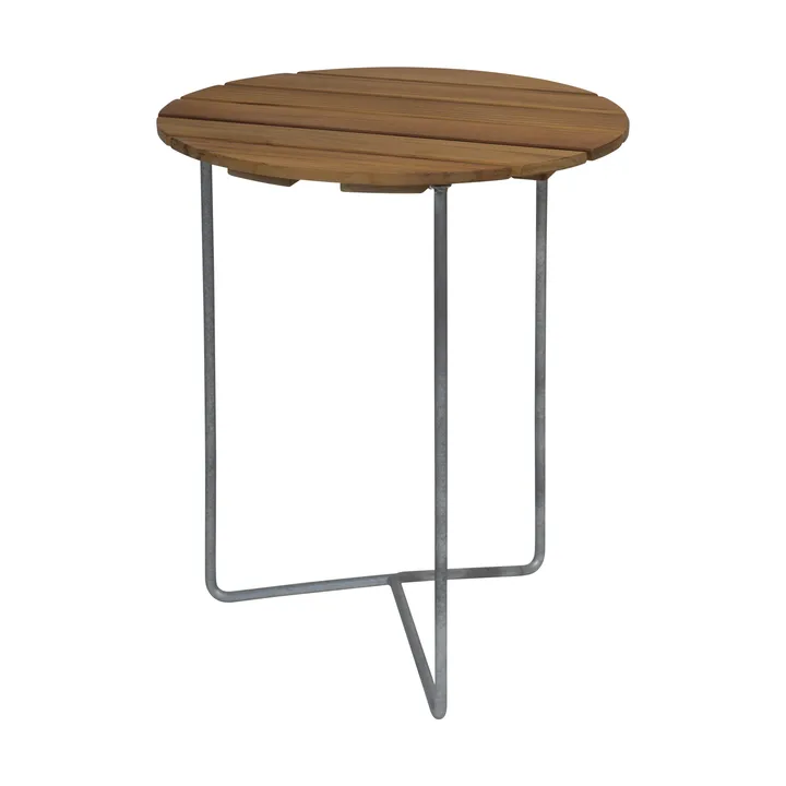 Table 6B Tisch - Teak unbehandelt- Beine verzinkt, Ø60 cm - Grythyttan Stålmöbler