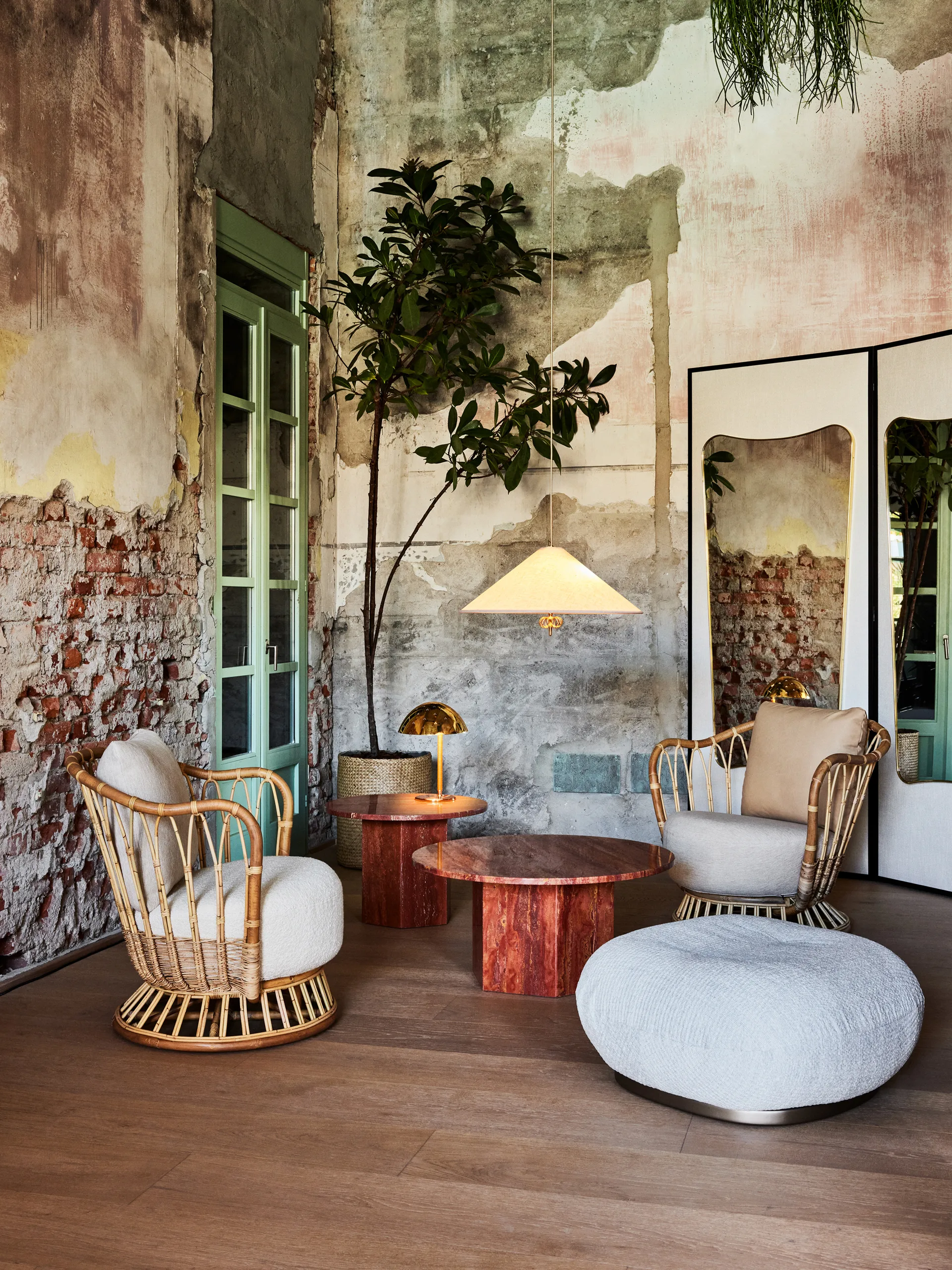 1967 Pendelleuchte, Canvas-Messing GUBI