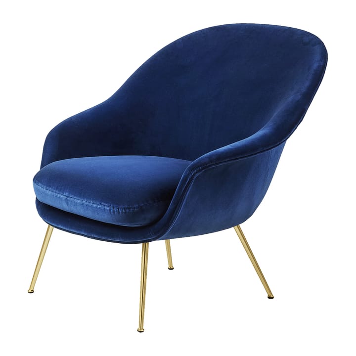 Bat Lounge Chair low back conic base - Velvet 420 sapphire blue-brass - Gubi