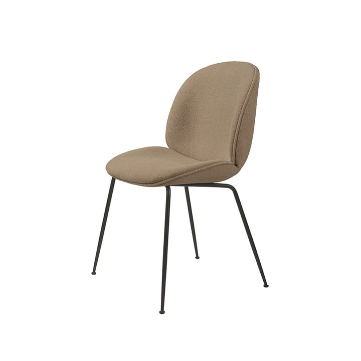 Beetle dining chair fully upholstered conic base - Stoff light bouclé 003 beige, Gestell aus schwarzem Stahl - GUBI