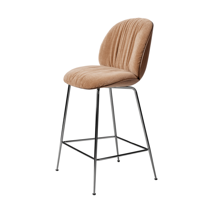 Beetle Soft Barhocker 65 cm vorderseitig bezogen - Belsuede Dedar 132-lackierte Walnuss-Schwarz Chrom - GUBI
