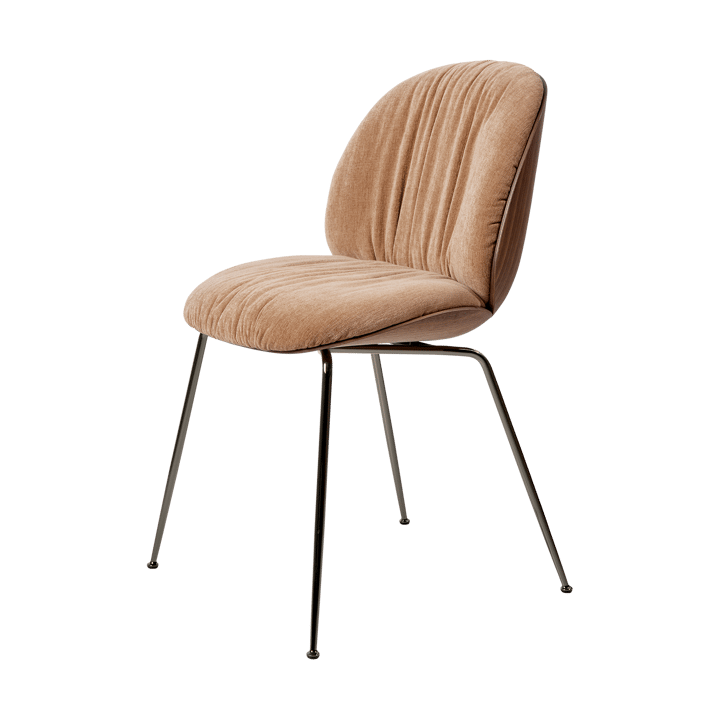 Beetle Soft Stuhl vorne bezogen - Belsuede Dedar 132-mattlackierte Walnuss-Schwarz Chrom - GUBI