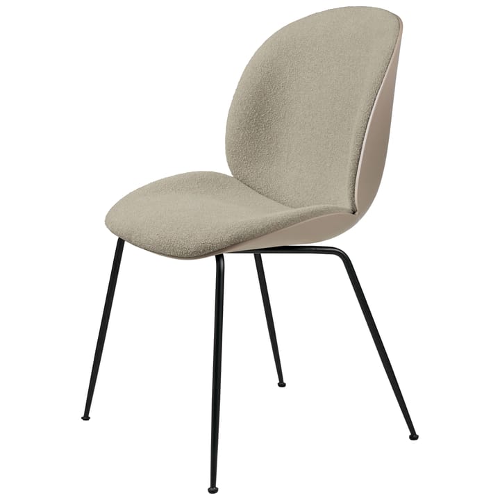 Beetle Stuhl Vorderseite gepolstert schwarze Beine - New Beige-Light Bouclé 008 - Gubi