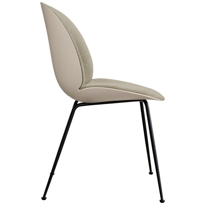 Beetle Stuhl Vorderseite gepolstert schwarze Beine, New Beige-Light Bouclé 008 GUBI