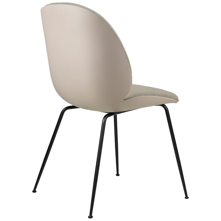 Beetle Stuhl Vorderseite gepolstert schwarze Beine, New Beige-Light Bouclé 008 GUBI