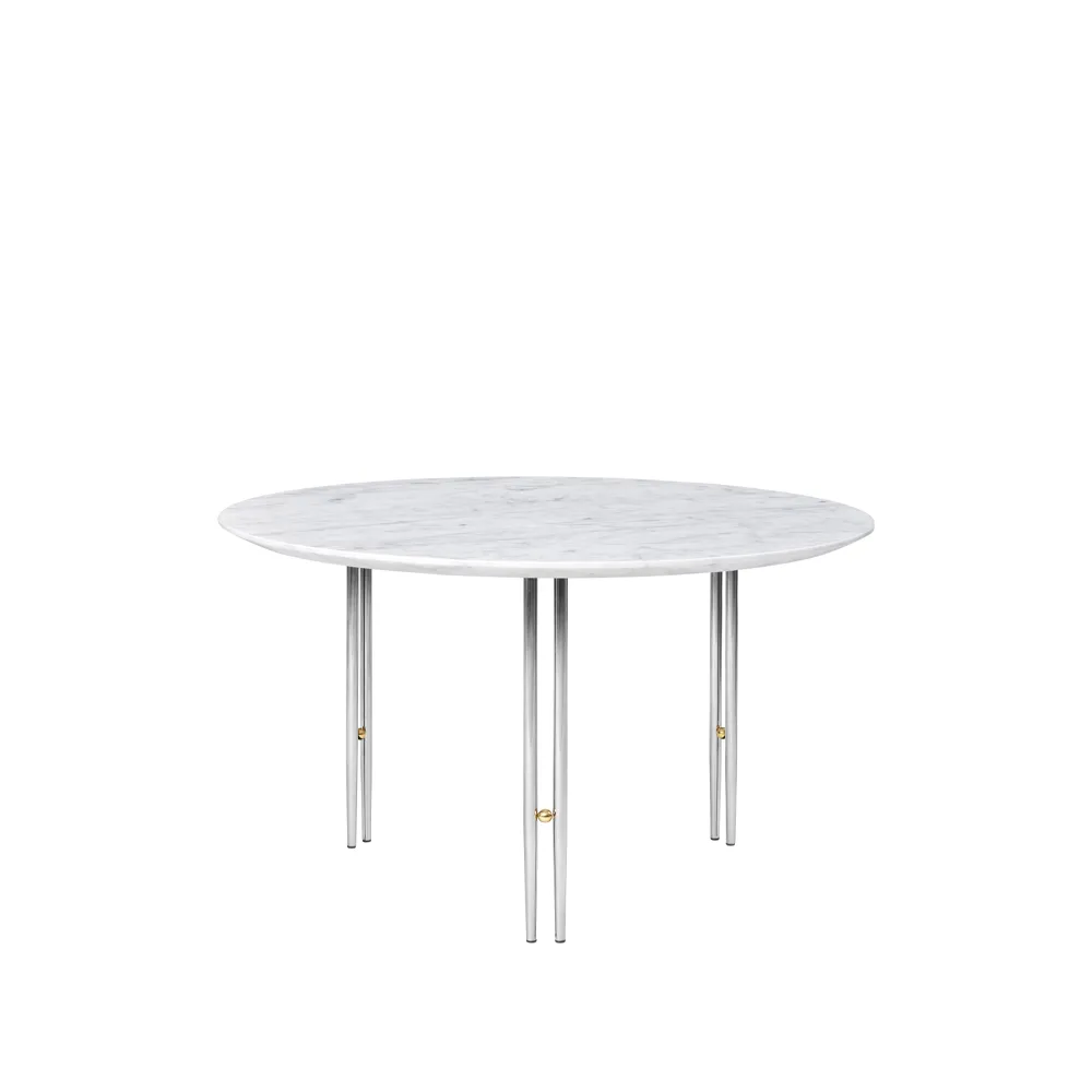 IOI Couchtisch, White carrara marble, ø70, Gestell aus Chrom GUBI
