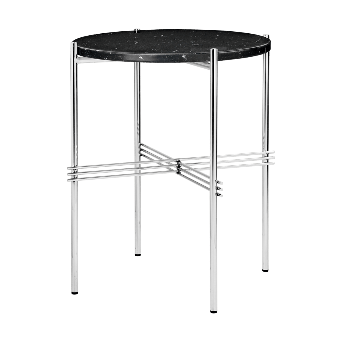 GUBI TS Beistelltisch polierter Stahl Ø40 Black marquina marble