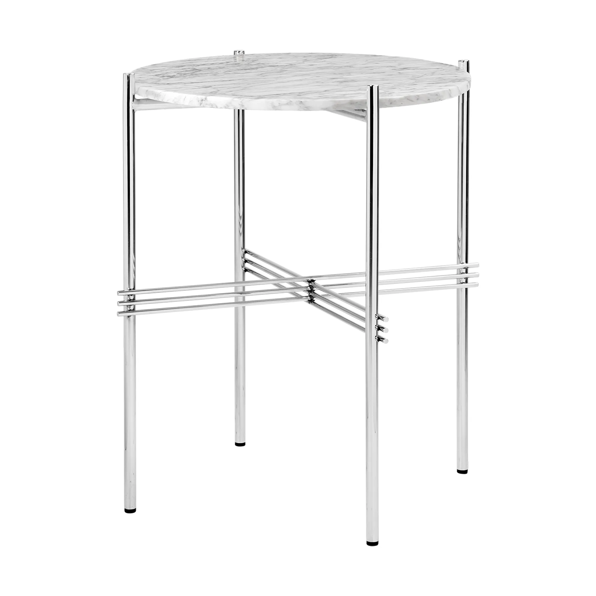 TS Beistelltisch polierter Stahl Ø40, White carrara marble GUBI