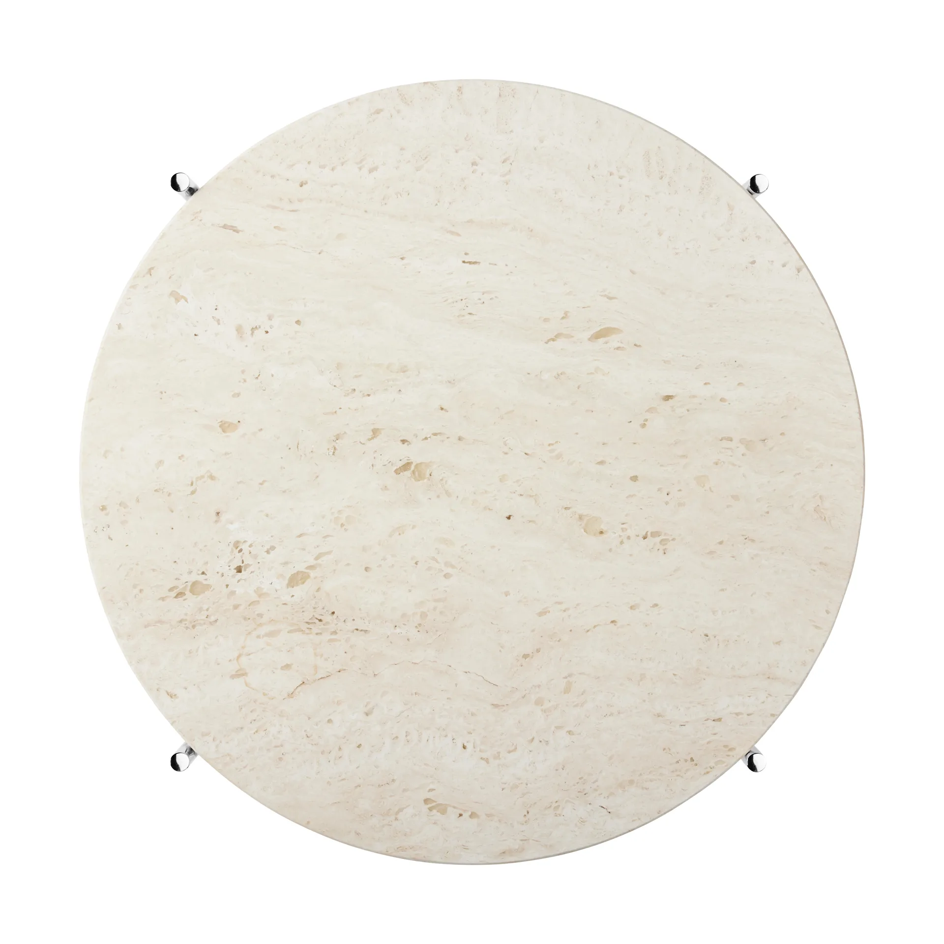 TS Beistelltisch polierter Stahl Ø55, Neutral white travertine GUBI