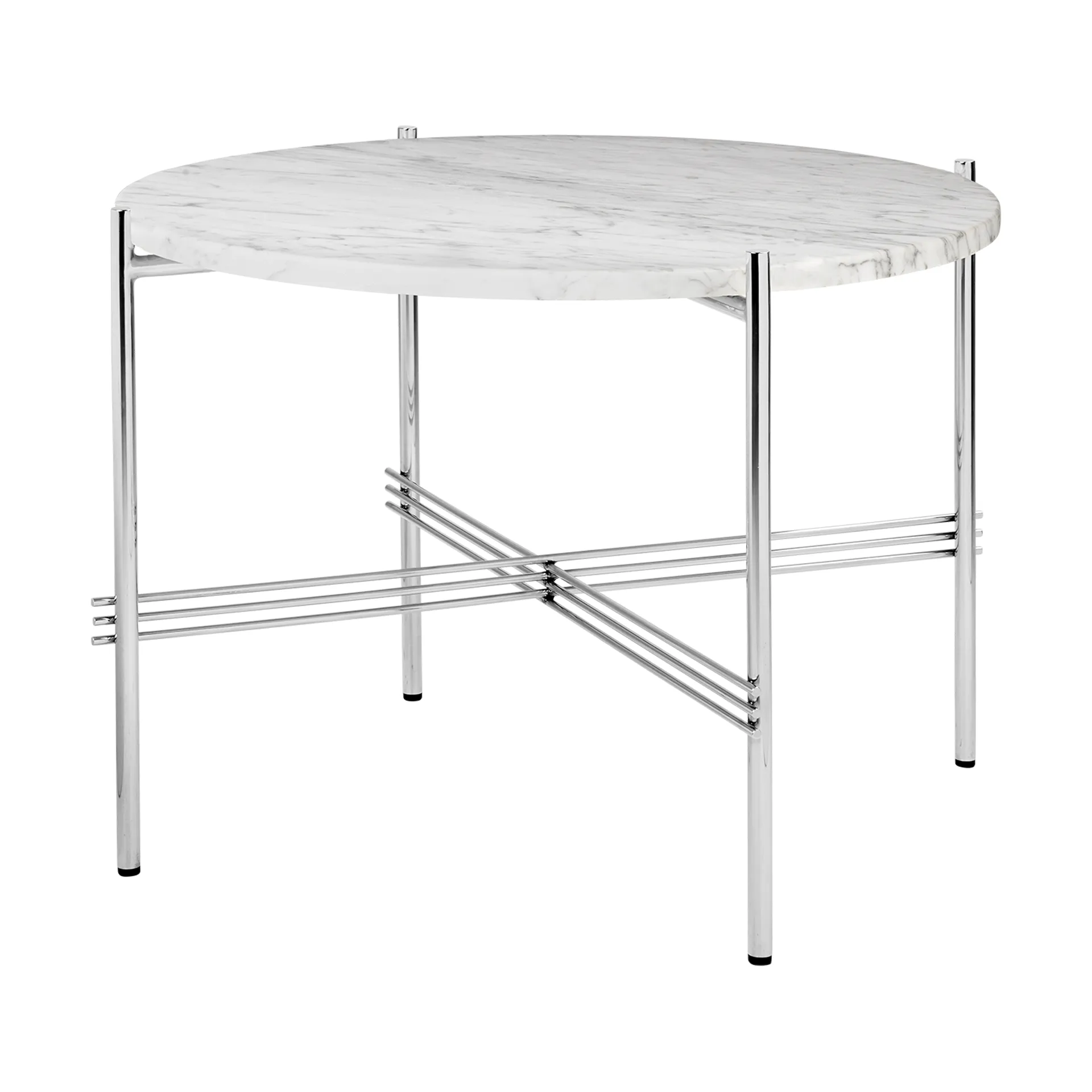 TS Beistelltisch polierter Stahl Ø55, White carrara marble GUBI