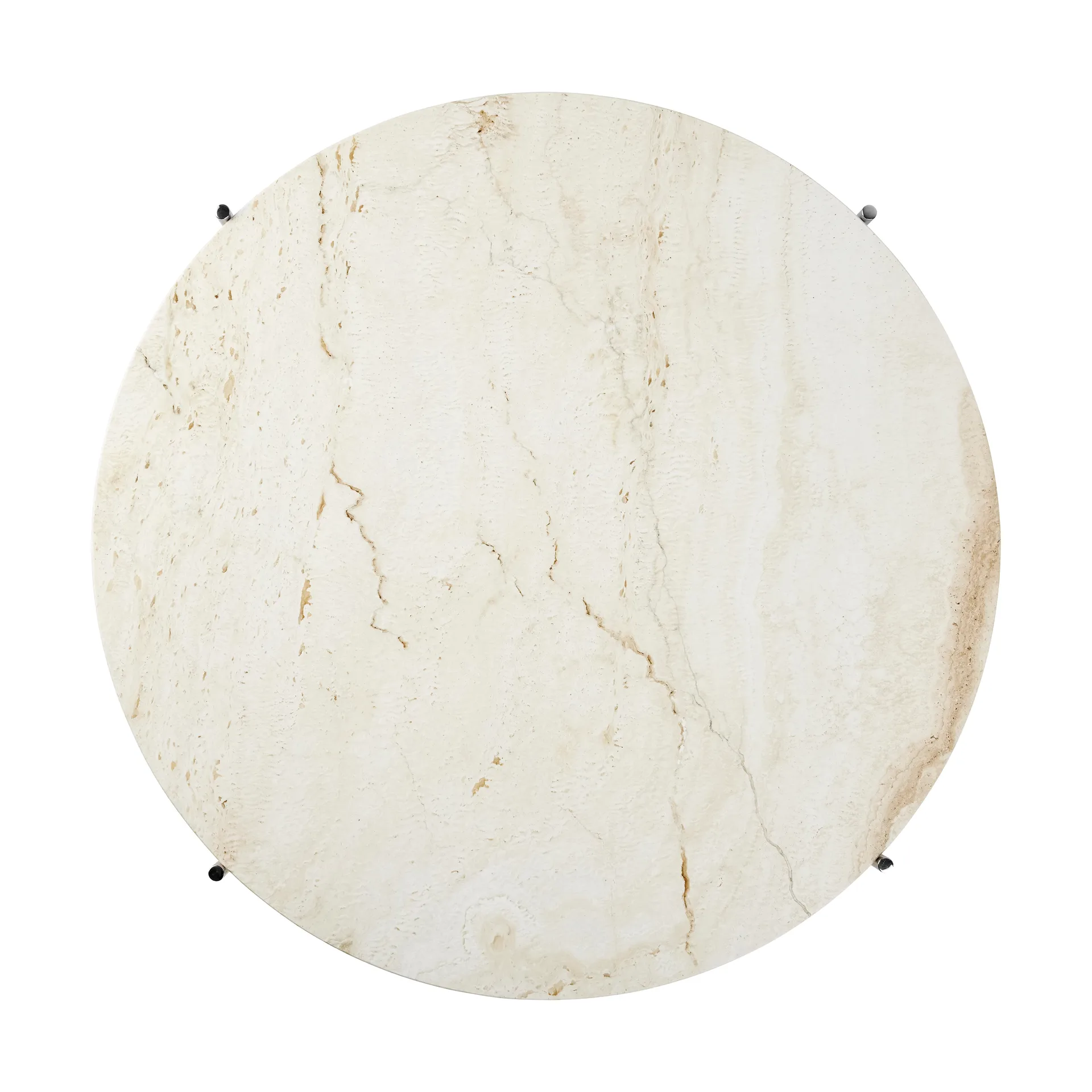 TS Beistelltisch polierter Stahl Ø80, Neutral white travertine GUBI
