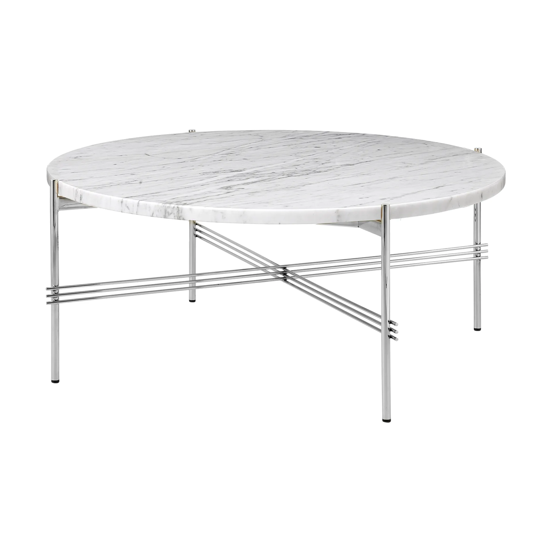 TS Beistelltisch polierter Stahl Ø80, White carrara marble GUBI