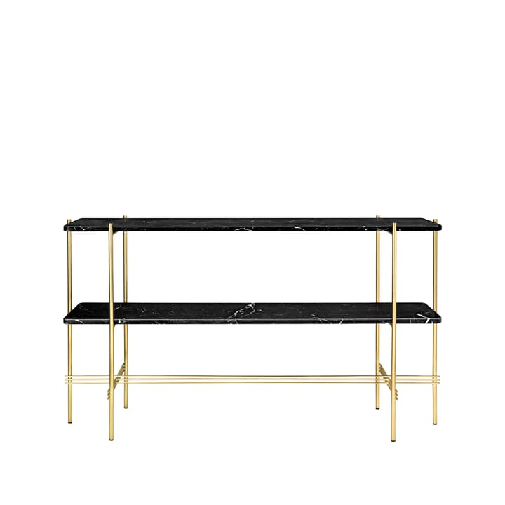 TS Console Beistelltisch 120x30x72 cm - Black marquina marble, Messinggestell, 2 Marmorplatten - GUBI