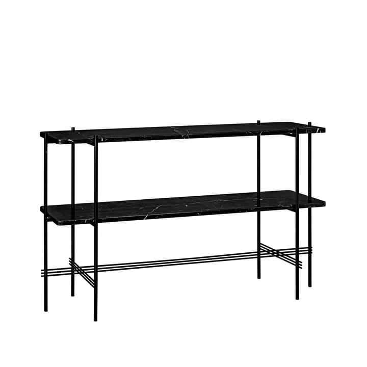 TS Console Beistelltisch 120x30x72 cm - Black marquina marble, Schwarzes Gestell, 2 Marmorplatten - GUBI