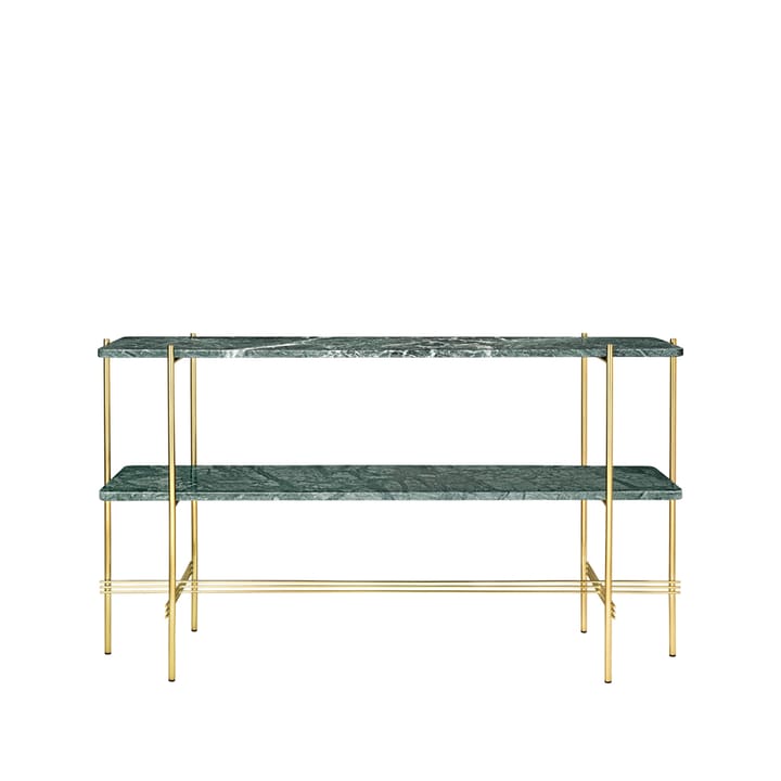 TS Console Beistelltisch 120x30x72 cm - Green guatemala marble, Messinggestell, 2 Marmorplatten - GUBI