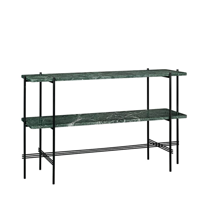 TS Console Beistelltisch 120x30x72 cm - Green guatemala marble, Schwarzes Gestell, 2 Marmorplatten - GUBI