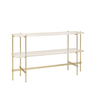 TS Console Beistelltisch 120x30x72 cm - Natural white travertine, Messinggestell, 2 Marmorplatten - GUBI