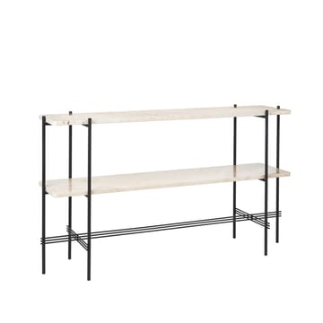 TS Console Beistelltisch 120x30x72 cm - Natural white travertine, Schwarzes Gestell, 2 Marmorplatten - GUBI