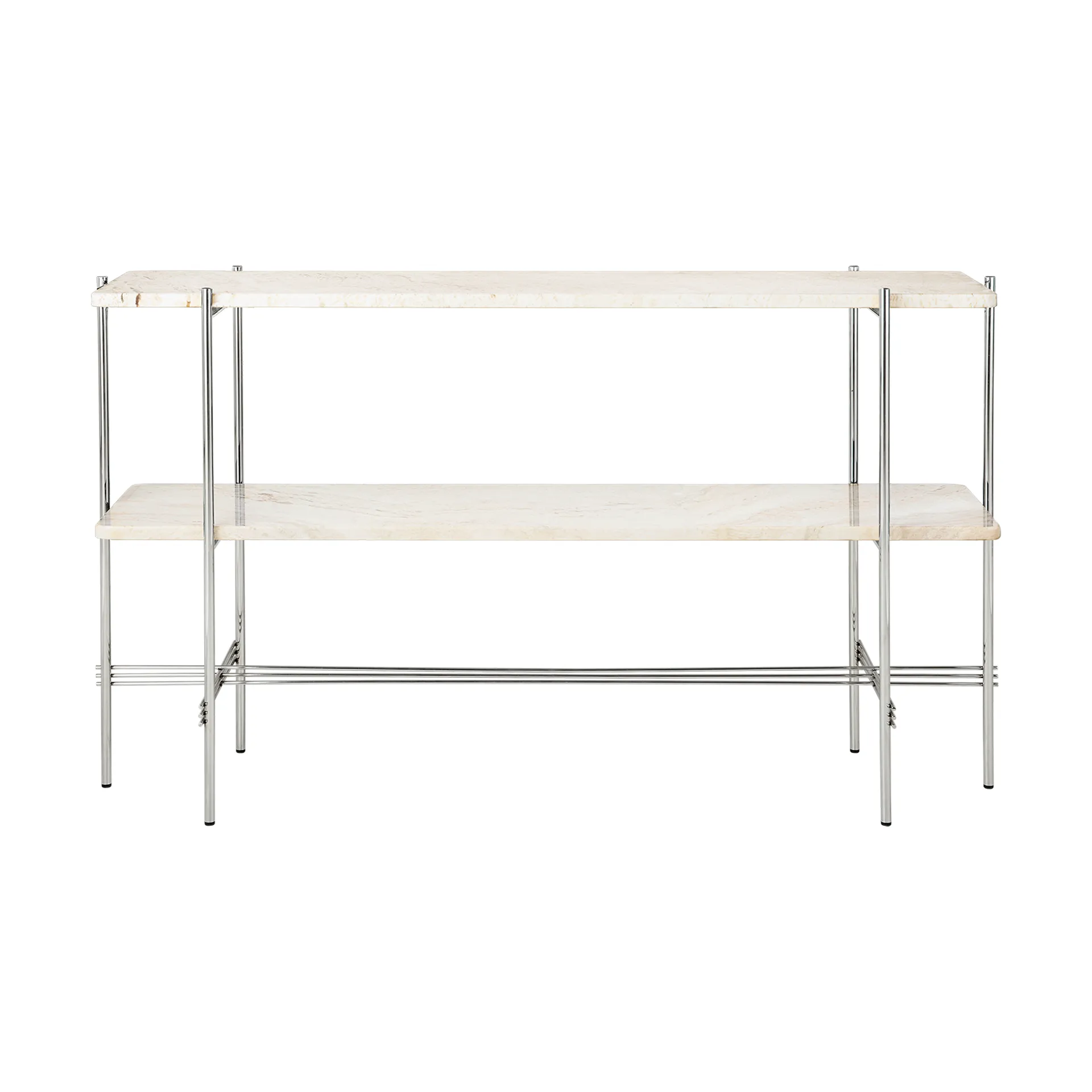 TS Console Beistelltisch 120x30x72 cm, Neutral white travertine-Stahl GUBI