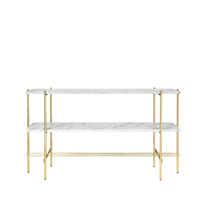 TS Console Beistelltisch 120x30x72 cm - White carrara marble, Messinggestell, 2 Marmorplatten - GUBI