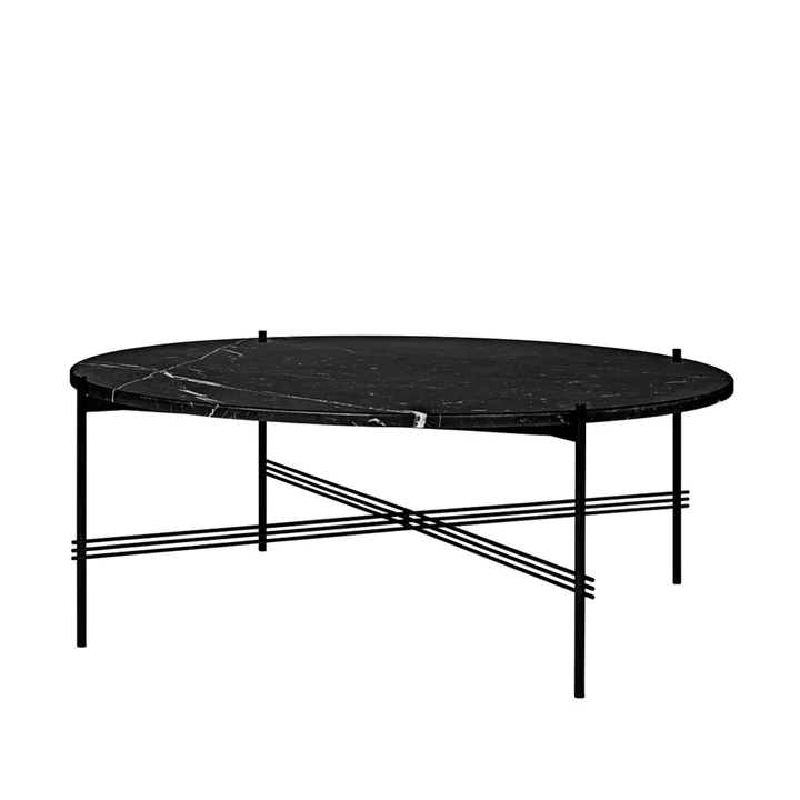 TS Round Couchtisch - Black marquina marble, ø105, schwarzes Gestell - GUBI