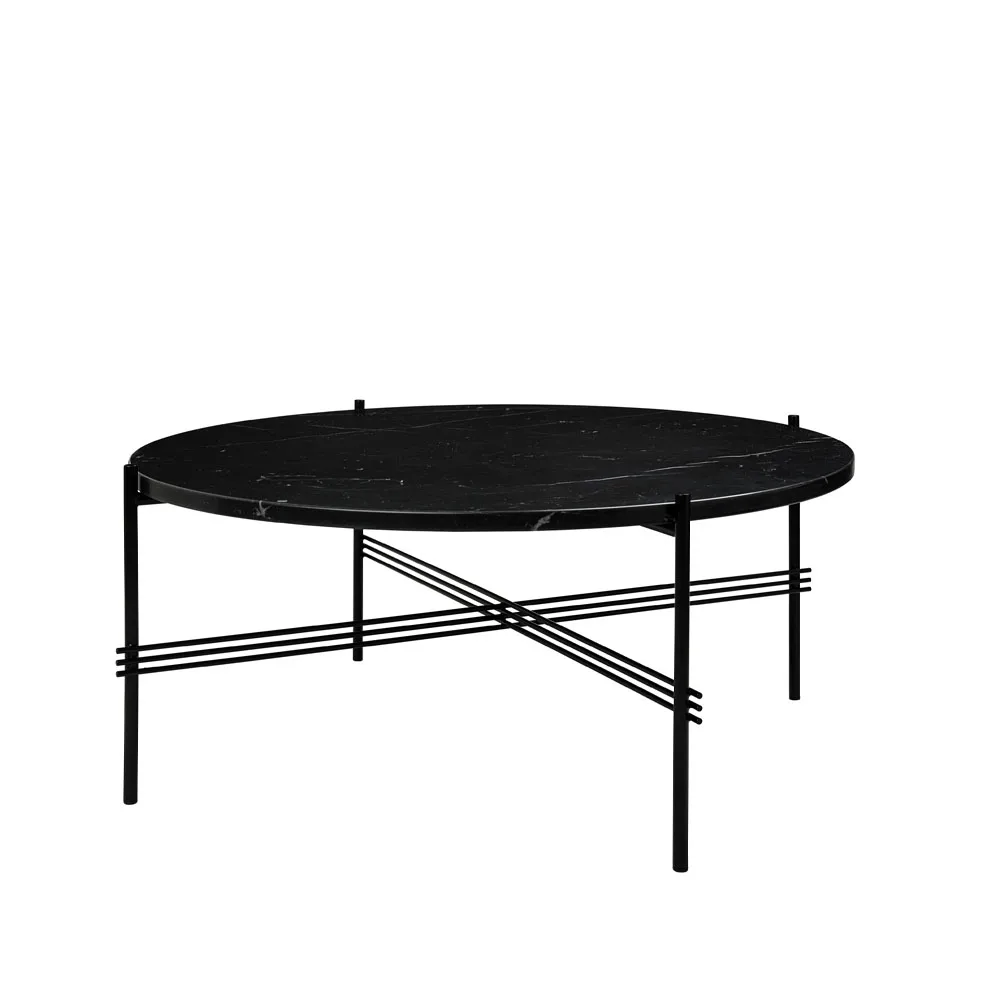 TS Round Couchtisch, Black marquina marble, ø80, schwarzes Gestell GUBI