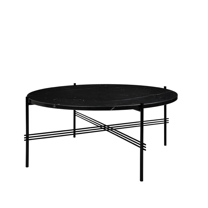 TS Round Couchtisch - Black marquina marble, ø80, schwarzes Gestell - GUBI