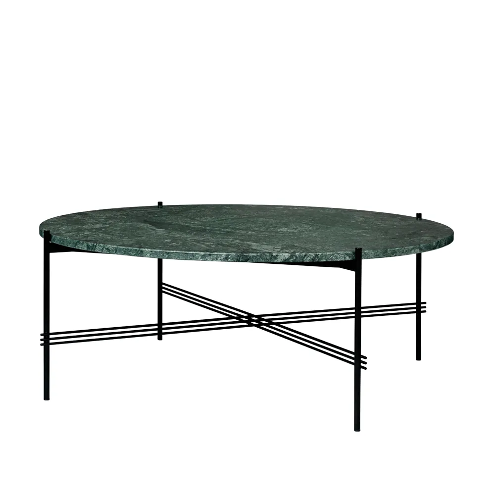 TS Round Couchtisch, Green guatemala marble, ø105, schwarzes Gestell GUBI