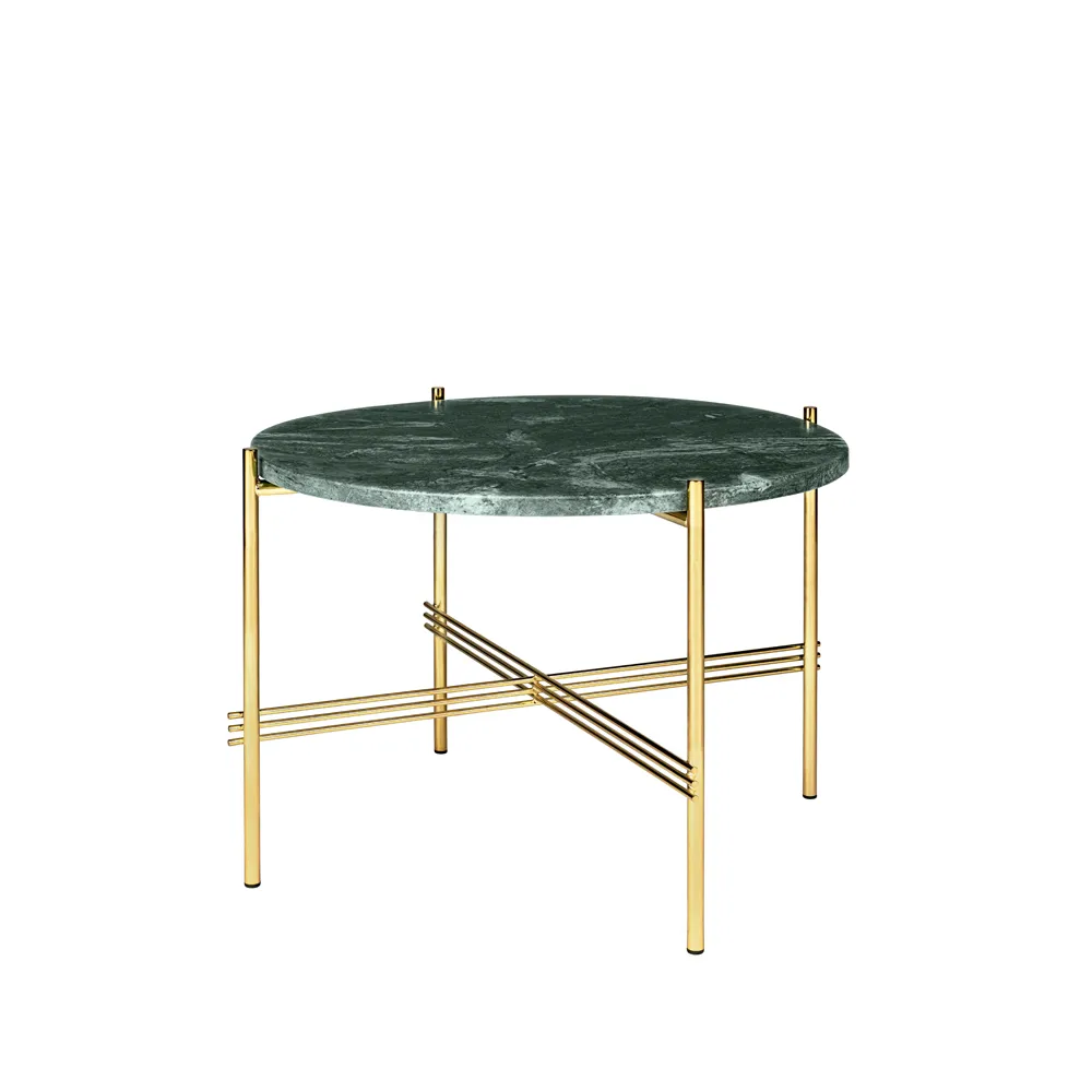 TS Round Couchtisch, Green guatemala marble, ø55, Gestell aus Messing GUBI