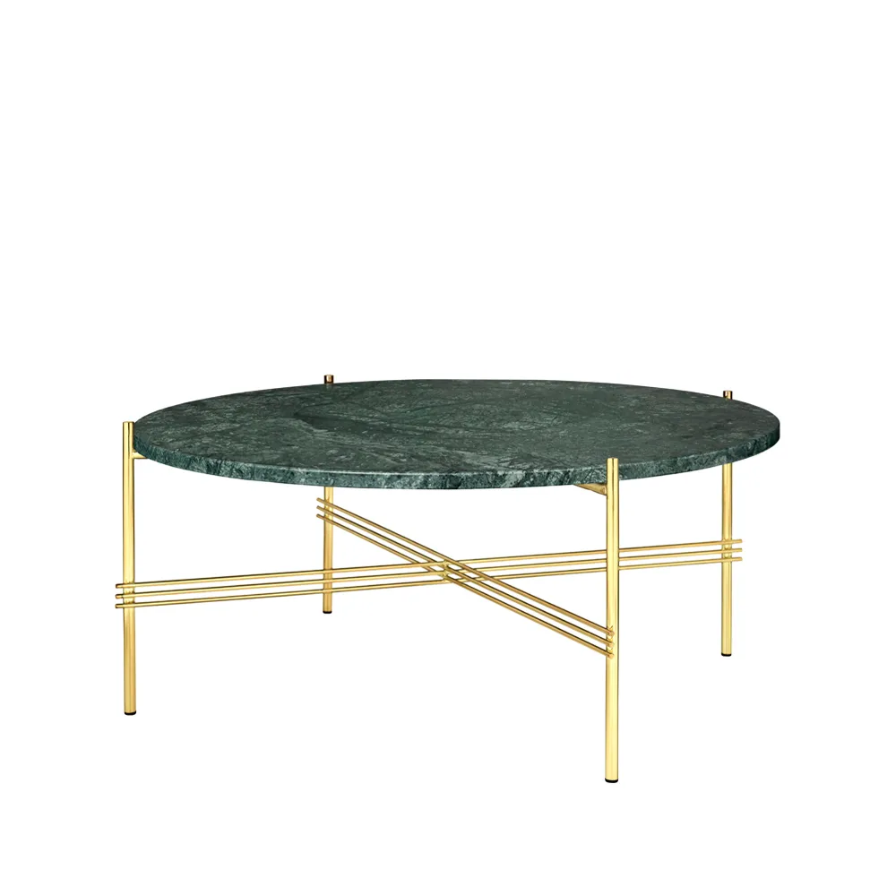 TS Round Couchtisch, Green guatemala marble, ø80, Gestell aus Messing GUBI