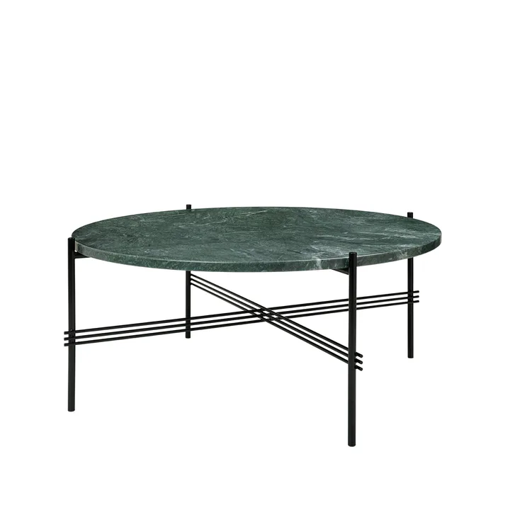 TS Round Couchtisch - Green guatemala marble, ø80, schwarzes Gestell - GUBI