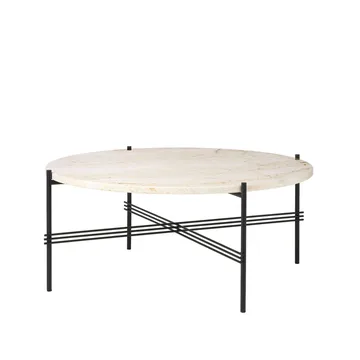TS Round Couchtisch - Natural white travertine, ø80, schwarzes Gestell - GUBI