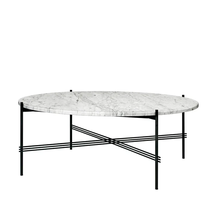 TS Round Couchtisch - White carrara marble, ø105, schwarzes Gestell - GUBI