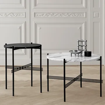 TS Round Couchtisch - White carrara marble, ø105, schwarzes Gestell - GUBI